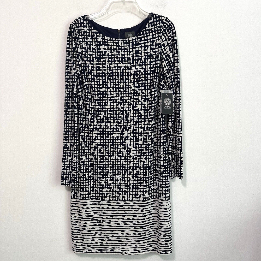 Vince Camuto Shift Dress 8 Stretch Lined‎ Long Sleeve Workwear Party Navy NEW